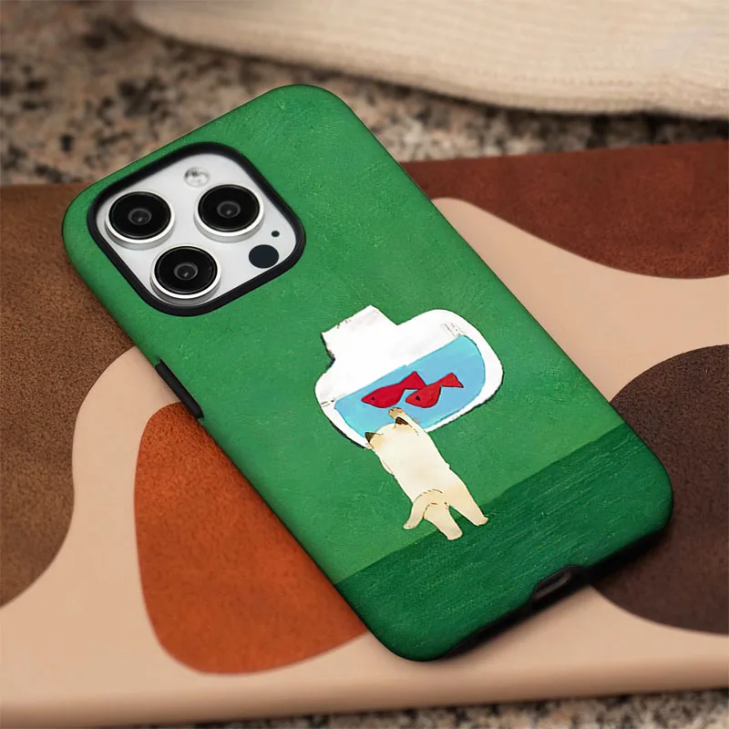 Cartoon Cat Protective Phone Case with 2-in-1 Film Shell