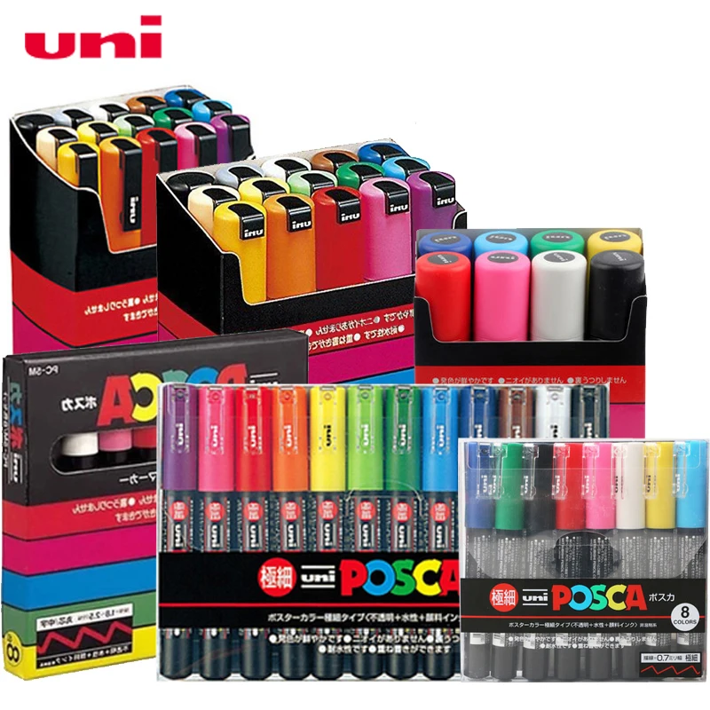 Uni Poscas Markers PC-1M/3M/5M Combination Set Acrylic Permanent Paint  Marker Pens POP Poster Advertising Graffiti Manga Art Sup - AliExpress