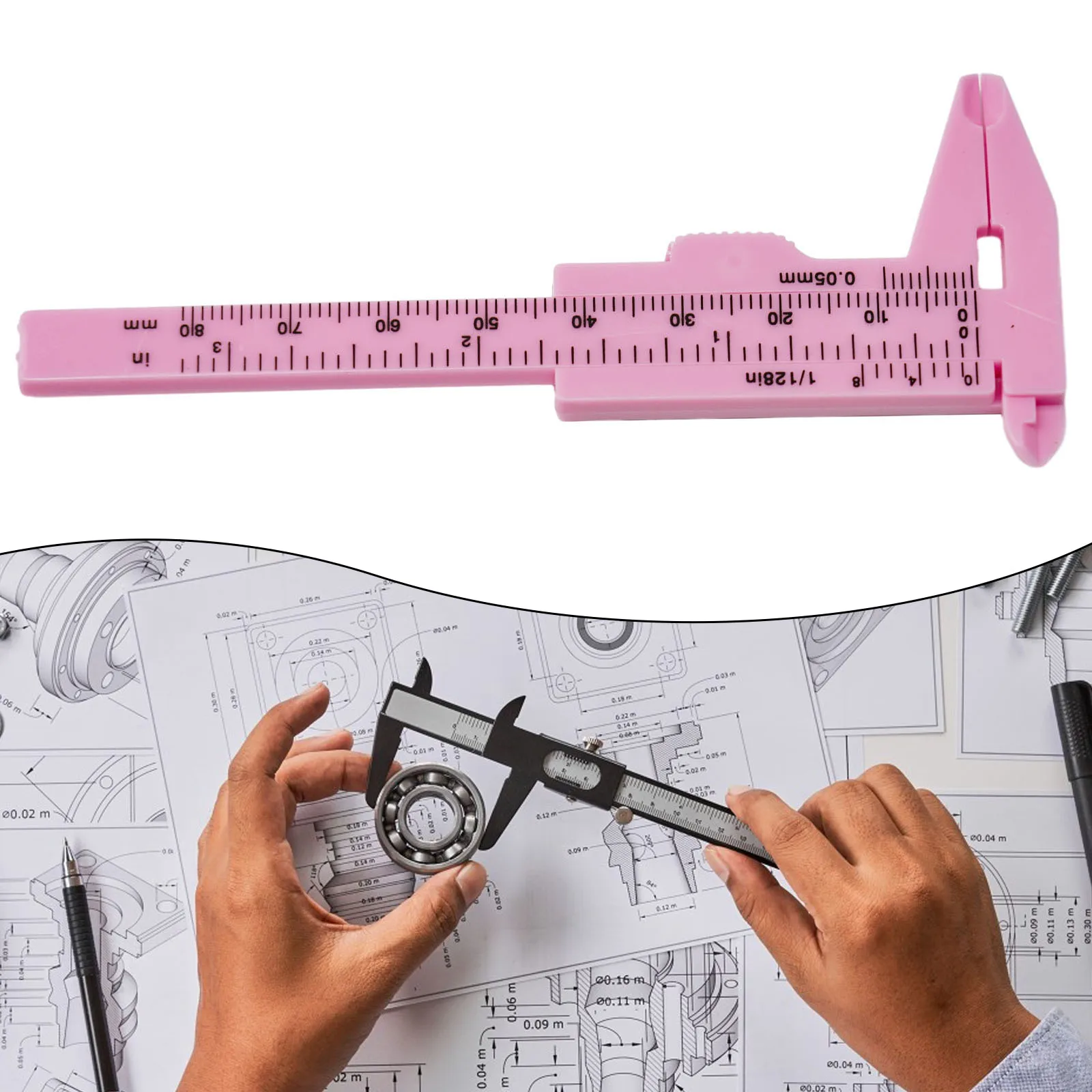 0-80mm Plastic Vernier-Caliper Student Dial Gauge Micrometer Measuring Ruler Student Vernier Ruler White Pink Hand Tools