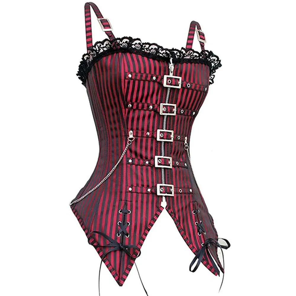 Description Picture 4 of itemWomen Corset Sexy Striped Zip Bustier Sling vest Punk Rock Style Gothic Clothes Body Shaper Slimming Corselet