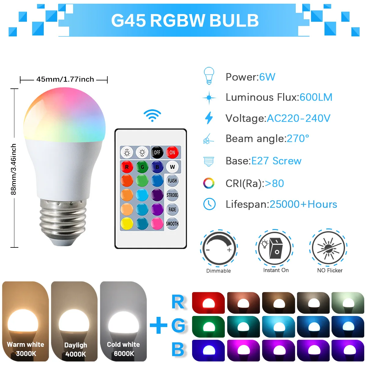ตัวเลือกสินค้า หลอดไฟ LED สีสันสดใส ปรับแสงได้ 20W