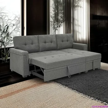 Gray L-Shaped Sleeper Sofa 1