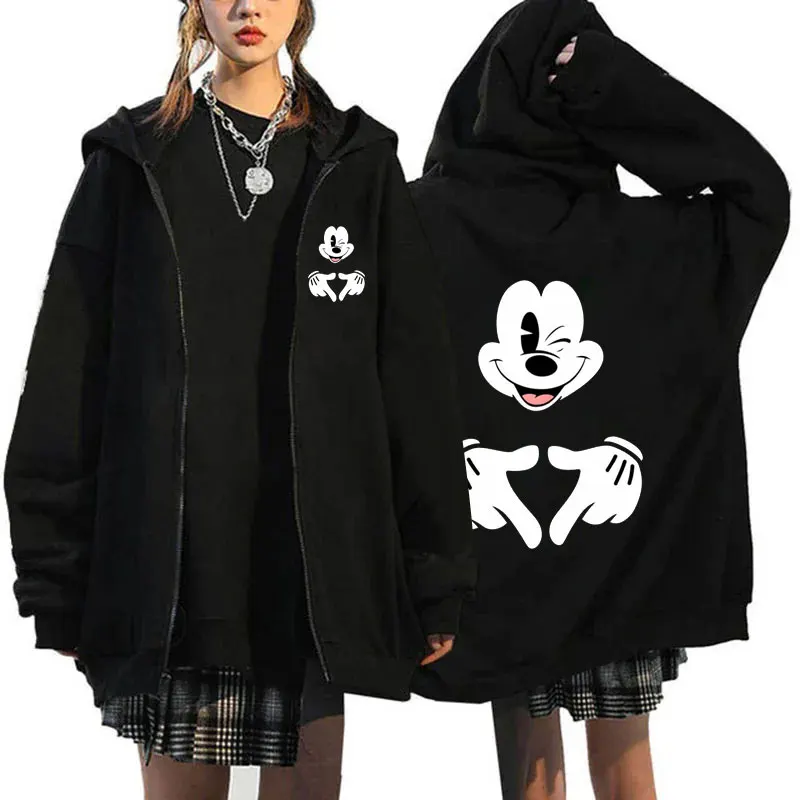 2024 Fall Clothing Women Disney Role Play Mickey Mouse Cartoon Zipper Hoodie Women Winter Coat Fleece Jacket Korean Clothing 2