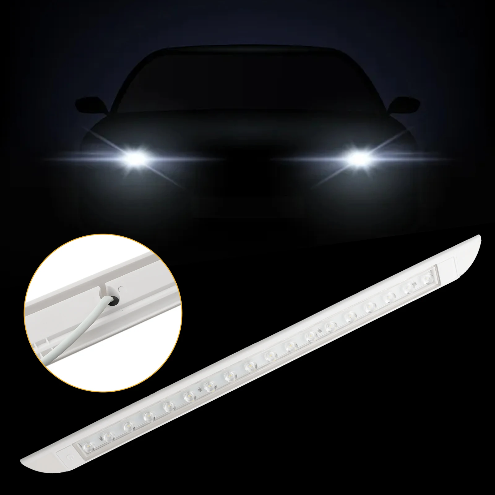 범용 자동차 LED 차양 조명, ABS, 12-28VDC, 9W, 1000lm, 쿨 화이트, 6000k, IP66, 506x35x28mm, 쉬운 설치, 1 개