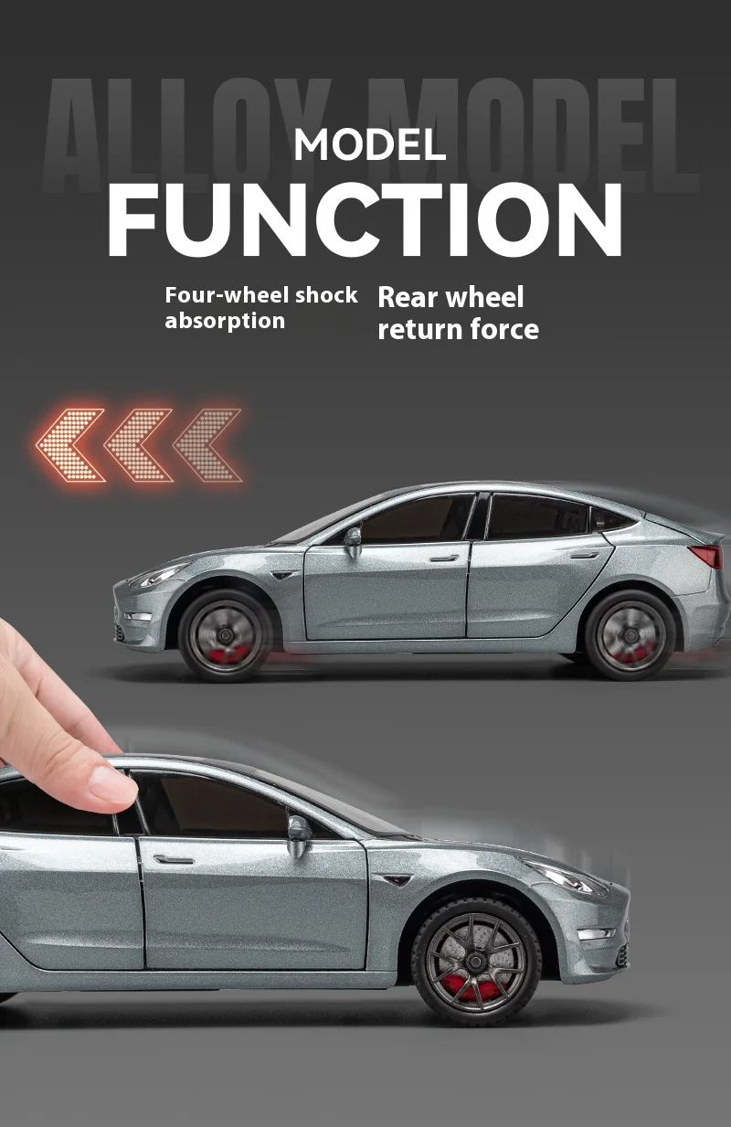 1:24 Scale Tesla Model 3 Trailer Rv Model Children'S Toy Car With Sound And Light