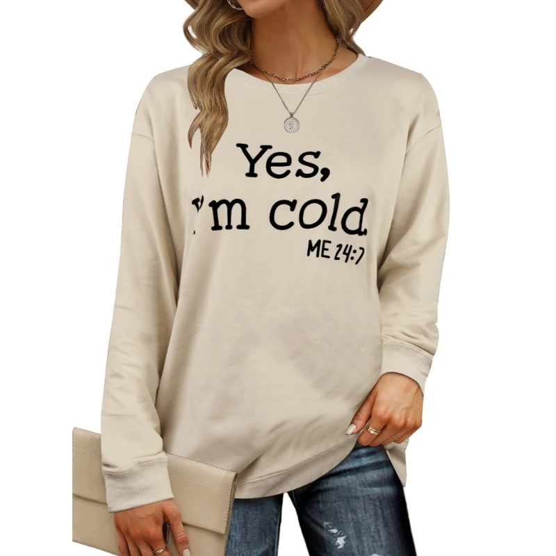 Women's Fashionable Long Sleeve Round Neck Sweatshirt with Letter Print Pullover Dropship