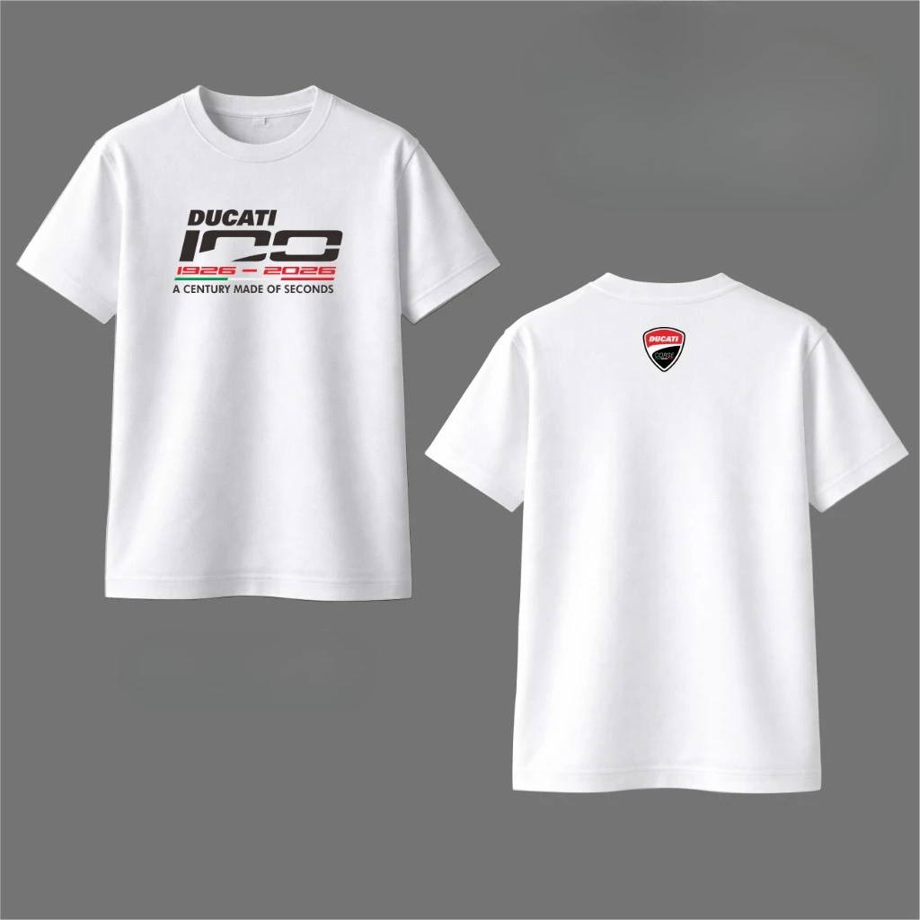 Vintage Motorrad-T-Shirt für Männer DUCATI 100 Jahre Jubiläum Grafik Kurzarm-Shirt Motorradfahrer-Enthusiasten Streetwear