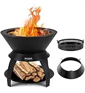 Giantex 3-in-1 Smokeless Fire Pit, 20" Wood Burning Firepit w/Removable Wok Ring & Ash Pan, Heavy...