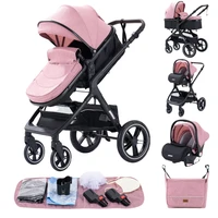 3 en 1 bébé poussette multi-fonctionnelle chariot peut s'asseoir inclinable lumière pliant poussettes haute paysage bébé poussette landau 6