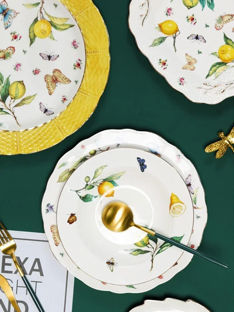 طبق طعام سيراميك على الطراز الأوروبي أنيق بنمط الل...