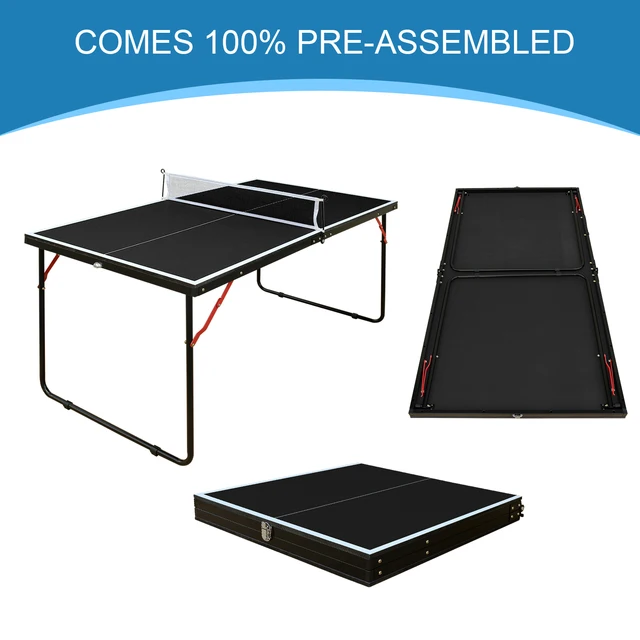 4.5 ft Black Foldable Table Tennis Table Set, Portable Ping Pong Table with Net and 2 Paddles