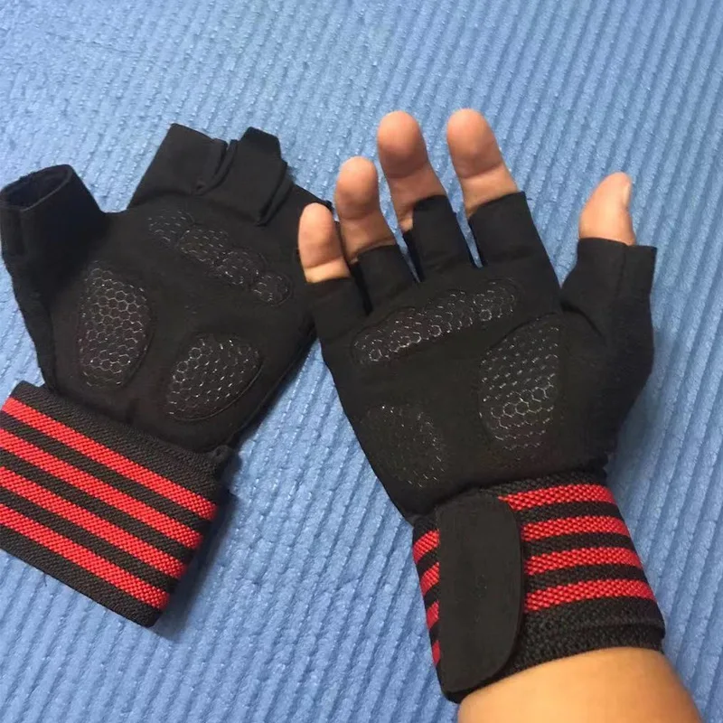 Body Building Gym Training Fitness WeightLifting Red Gloves Wrist Wraps Workout Half Finger For Men &Women 6