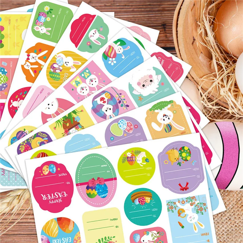 

144Pcs/pack Easter Egg Rabbit Stickers Happy Easter Envelope Sealing Baking Cake Decor Sticker Labels Gift packaging Decoration