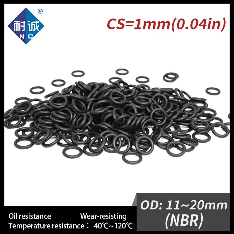 

50 PCS / Lot Nitrile Rubber O-ring Black NBR 70A Thickness CS 1mm OD11/12/13/14/15/16/17/18/19/20*1 O Ring Gasket Oil Resistant