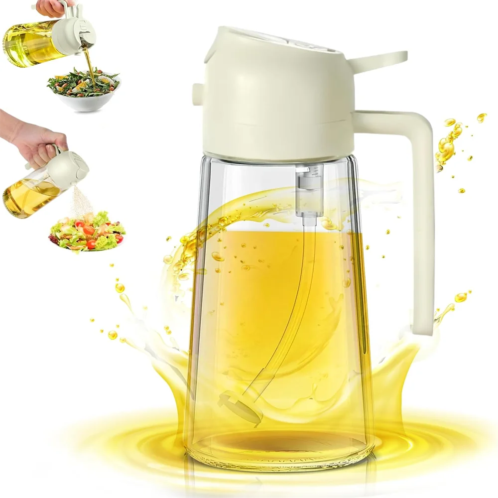 2 in 1 Oil Dispenser-Oil Sprayer,Oil Sprayer for Cooking,Food-grade 470ML Glass Oil Sprayer and Dispenser for Kitchen Cooking Kitchen