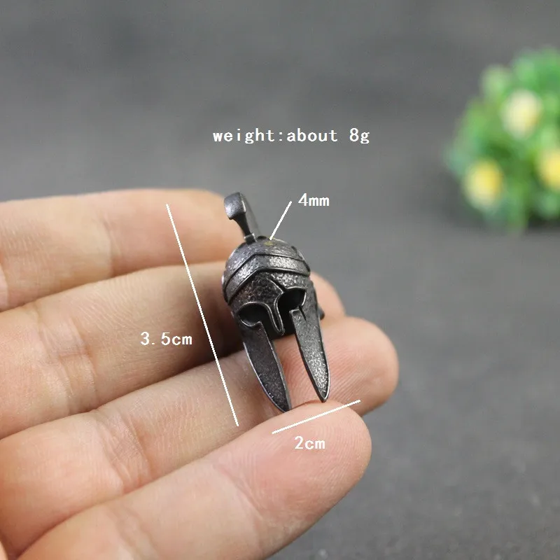검은 고대 그리스 스파르타 전사 흉터 헬멧 우산 밧줄 칼 구슬 보석 DIY Paracord 열쇠 고리 매는 밧줄 펜던트 액세서리