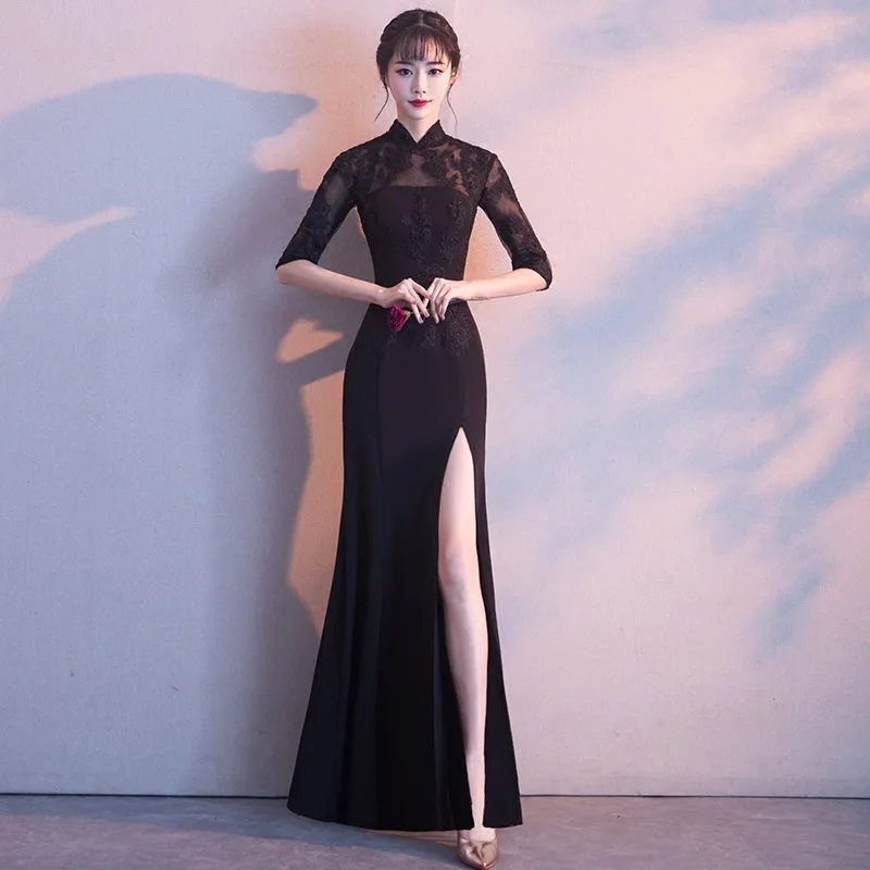 

Банкетное вечернее платье, новинка 2022, длинное облегающее черное платье-Русалка с длинными рукавами для хозяйки, осень и зима