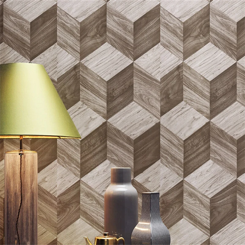 

3D three-dimensional square lattice antique wood grain wallpaper living room bedroom room background shop decoration wallpaper