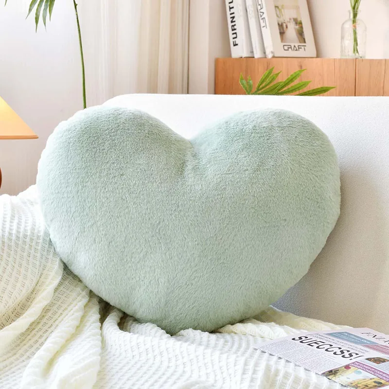 12/17" Faux Rabbit Fur Heart Pillow Decorative Pillows Plush Love Heart Shaped Fluffy Throw Pillow Cushion Valentine's Day Gifts 5