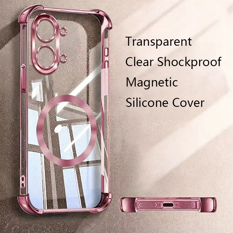 Clear Shockproof Magnetic Case with Wireless Charging Soft Cover