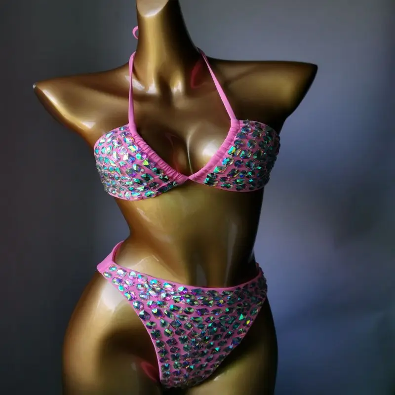 

Anibol Push Up Gathered Sexy Women's Swimsuit Luxury Rhinestone Crystal Diamond Bikini High Waist Halter Straps Swimwear