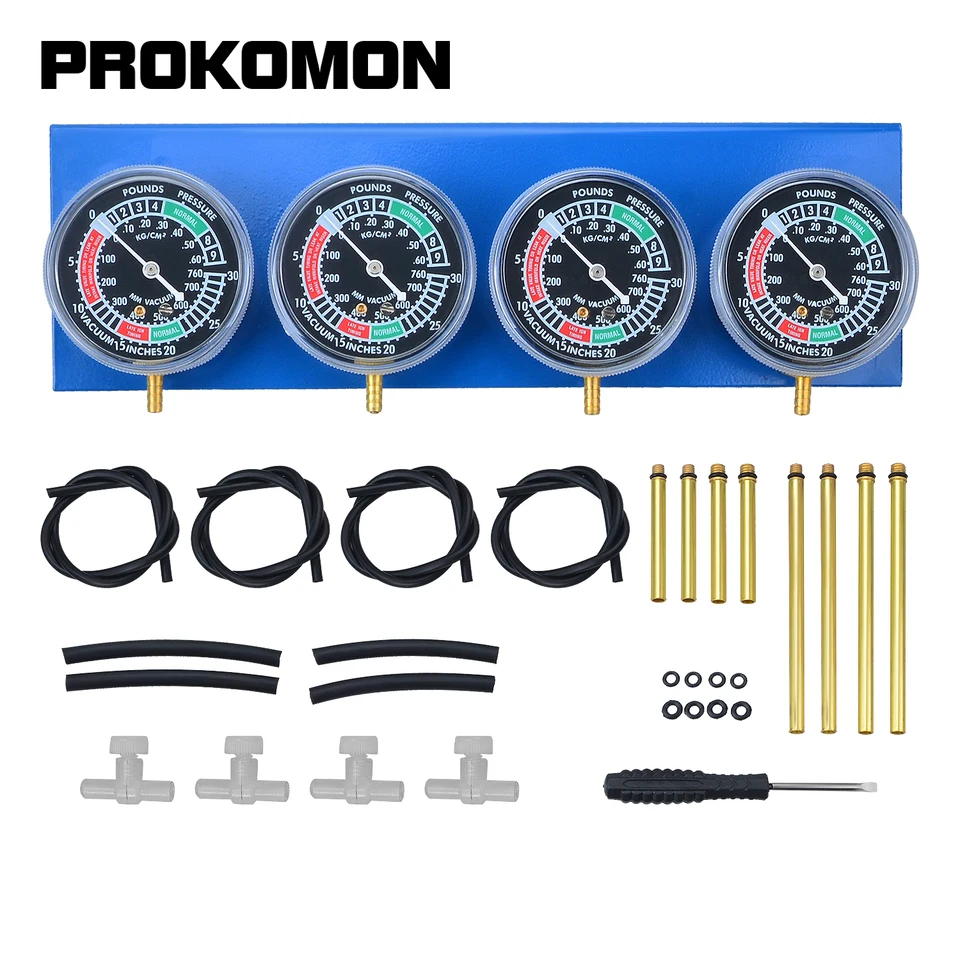 Vergaser-Synchronisierer Set Für Motorräder - 4-fach Vakuum-Messgerät Mit Adaptern