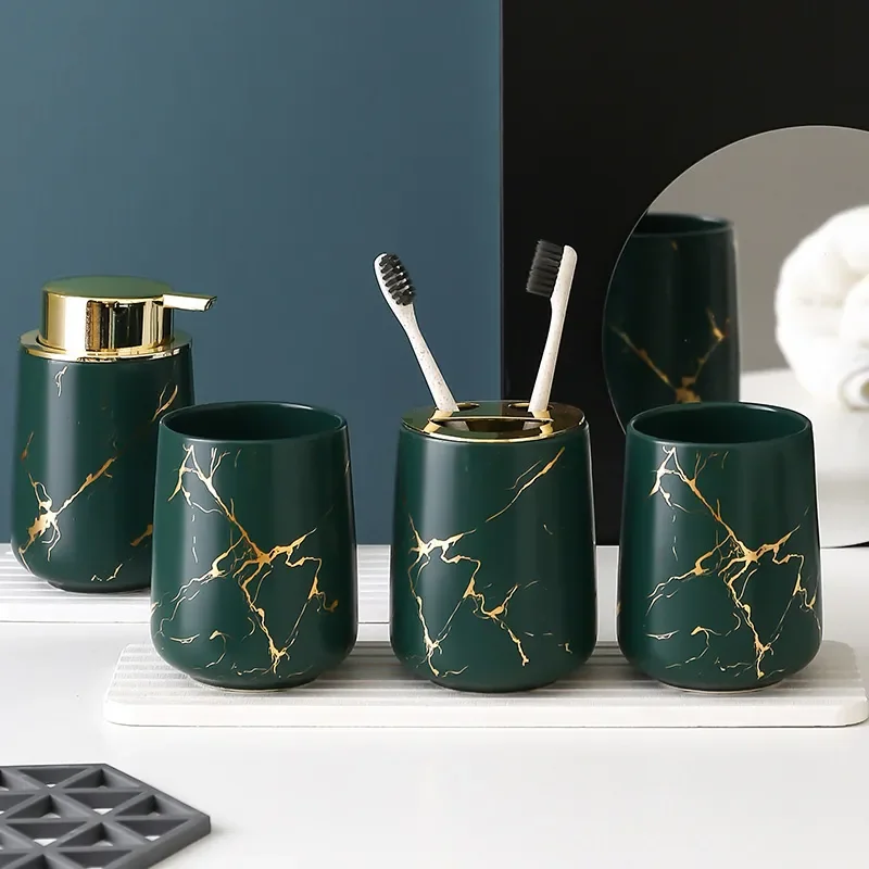 Bathroom Set Soap Dispenser Toothbrush Holder Cup Soap Dish Tray Mouthwash Cup bathroom accessories