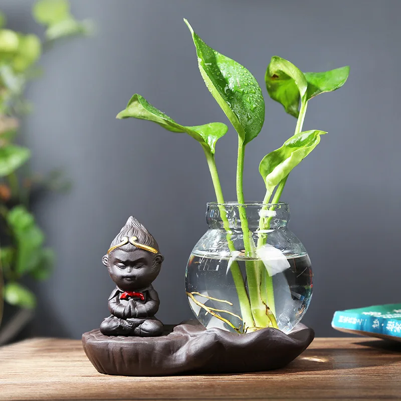

Cartoon Glass Flowerpots Purple Clay Tea Pet Home Decor Mini Water Planting Flower Vase Desktop Flower Pot Hydroponic Decor