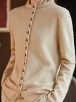 Women's Long Sleeved Solid Color Button Up Australian 100% Wool Knitted Cardigan Autumn And Winter French Fashion Knitted Jacket 1