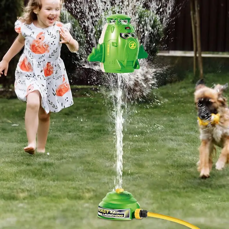 Garden Lawn Toys Cute Yard Outside 360 Rotating Rocket Shape Sprinklers Outdoor Kids Water Toys Games For Backyard Lawn Park