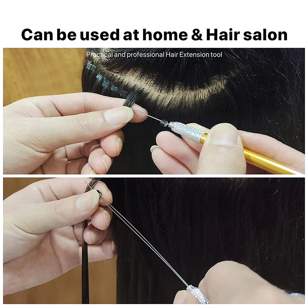 10 Pcs Wooden Handle Hook Needle Micro Rings Loop Threader Pulling Needle  Tools For Micro Braids Hair Extension Weaving