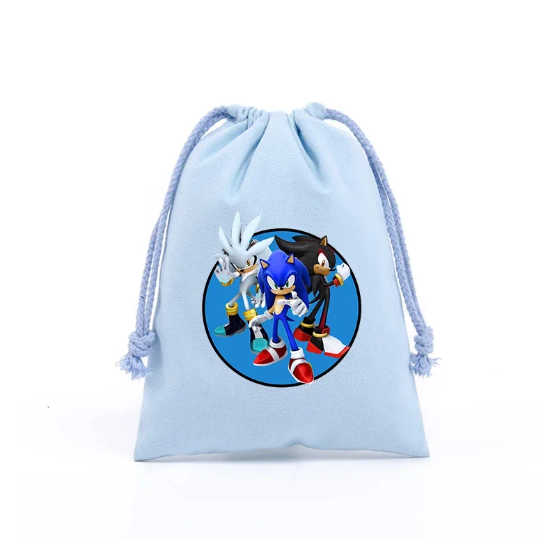 Bolsas con cordón de Sonics Anime The Hedgehog, bolsa de almacenamiento de dulces para maquillaje, bolsa de algodón Kawaii, práctico paquete con bolsillos, bolsa de regalo de cumpleaños, nueva