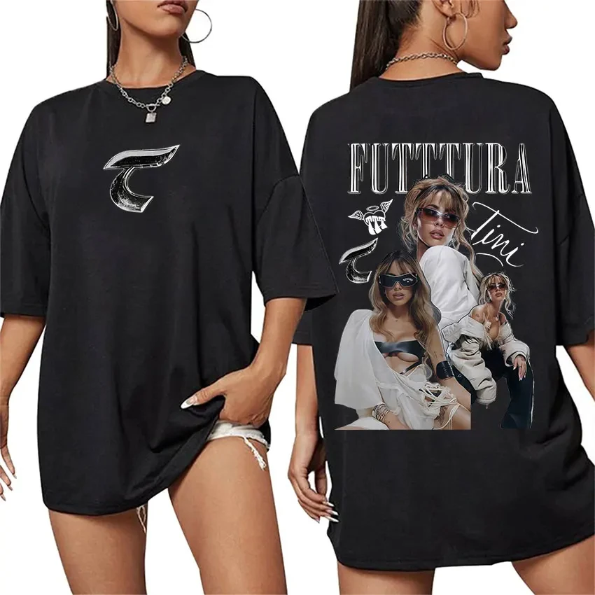 가수 TINI Futtura Tour 2025 Merch 티셔츠 남성 여성 패션 루즈 오버 사이즈 코튼 셔츠 힙합 고딕 반소매 티셔츠