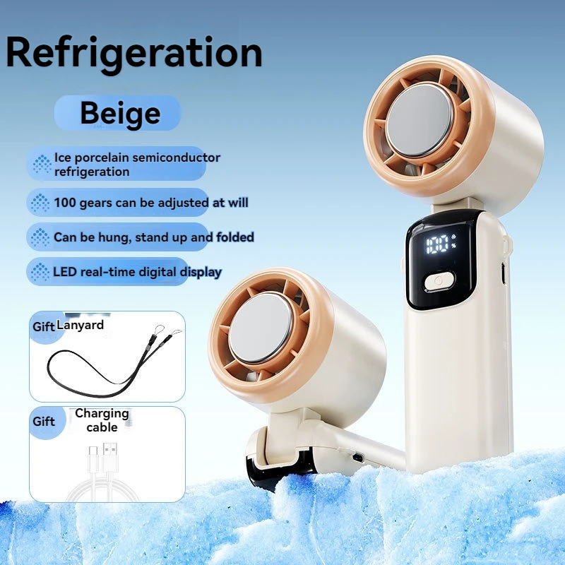 JPNPL 4000mAh Hanging Ice Pack Handheld High-speed Folding 100 Speed Infinitely Adjustable Fan Portable For Outdoor Neck_voghion.com