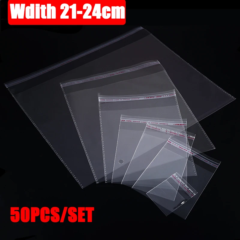50pcs/set Clear Self-adhesive Sealing Plastic Bags Gift Jewelry Packaging Bag Candy fruit & clothing Packaging Bag Resealable