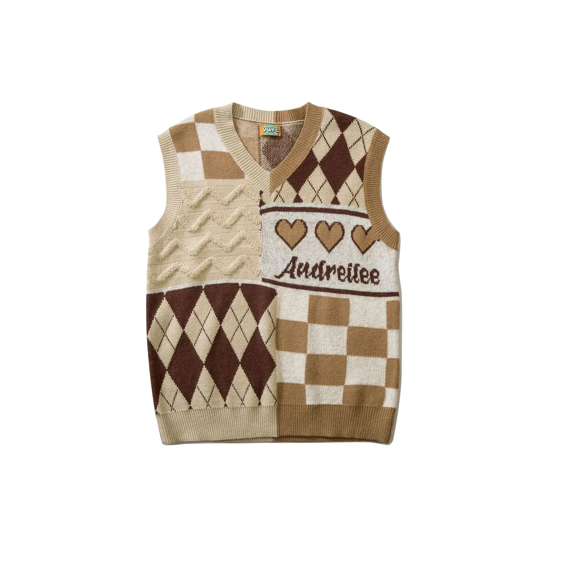 

Japanese V-neck Vest Sweater Men's Fashion Brand Autumn Winter 2022 New Splicing Loose Couple Sweater Sleeveless Vest Khaki