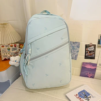 Zaini in Nylon con Ricamo a Fiocco, Nuova Collezione Primavera/Estate 2026, Borse Versatili di Grande Capacità per Studenti e Pendolari