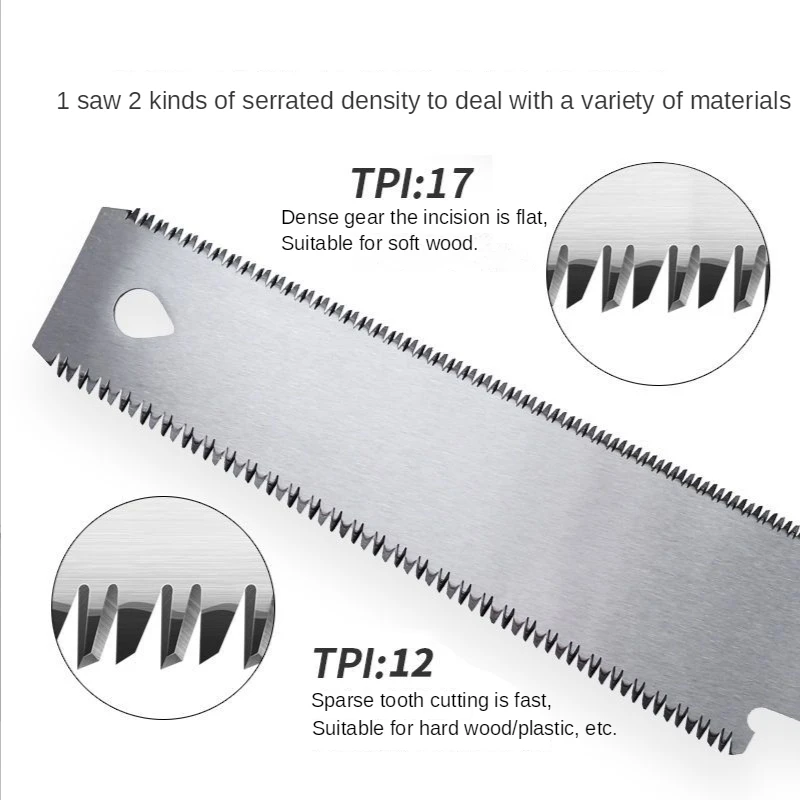 Description Picture 4 of item310MM Hacksaw Double Edge Japanese Pull Saw Flexible Blade Woodworking Cutting Handsaw Wooden Handle Small Double-Sided Saw