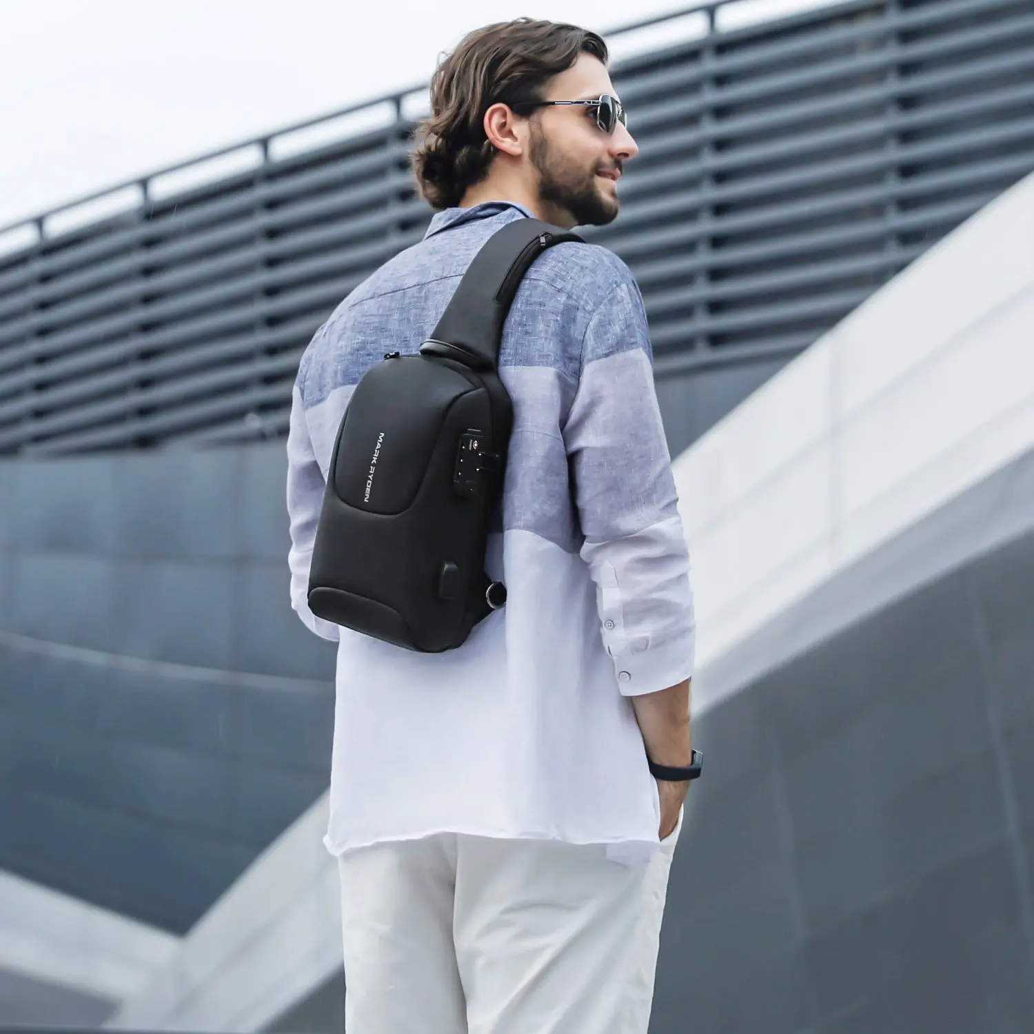 Water Repellent Men Crossbody Bag with USB Charging Port