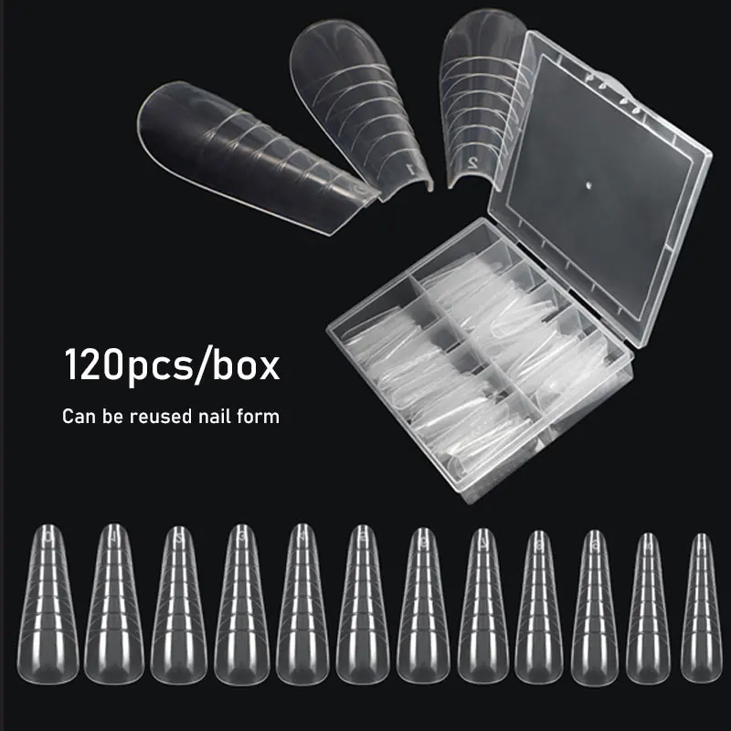 120Pcs Nail Plastic Forms Mold Per Poly Uv Gel Quick Building Extension Dual Forms False Nail Top Mold Per Nail Forms
