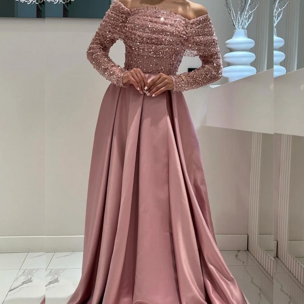 Customized Chinese Style Jersey Pleat Sequined A-line Off-the-shoulder Midi Dresses Bespoke Occasion Dresses Classic Exquisite P Se298ada7560c447f9ae3797849cc18aaW