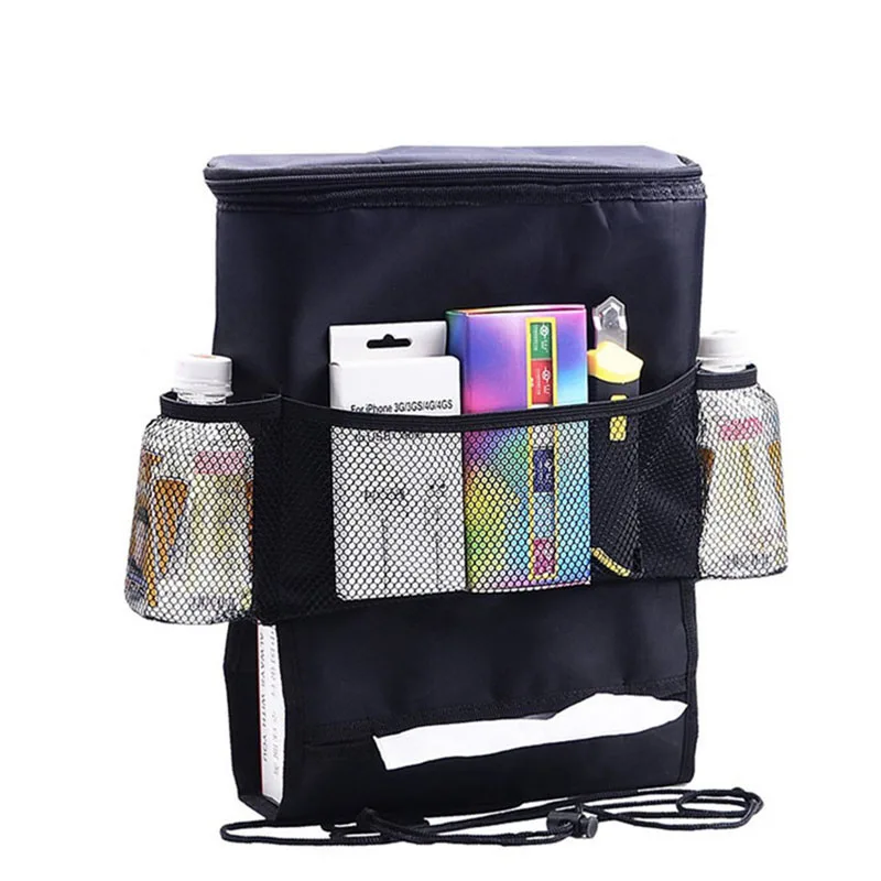 Car Seat Back Multi-Pocket Ice Pack Bag Hanging Organizer Collector Storage Box Interior Accessories Black Stowing Tidying |