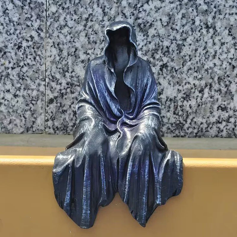 1Pc New Reaping Solace the Reaper Sitting Statue Gothic Desktop Resin Black Horror Ghost Sculptures for Home Decor Ornament