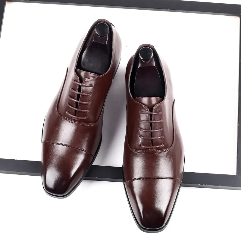Men Dress Shoes Square Toe Gentlemen Leather Shoes Trendy Business Style Slip On Fashion