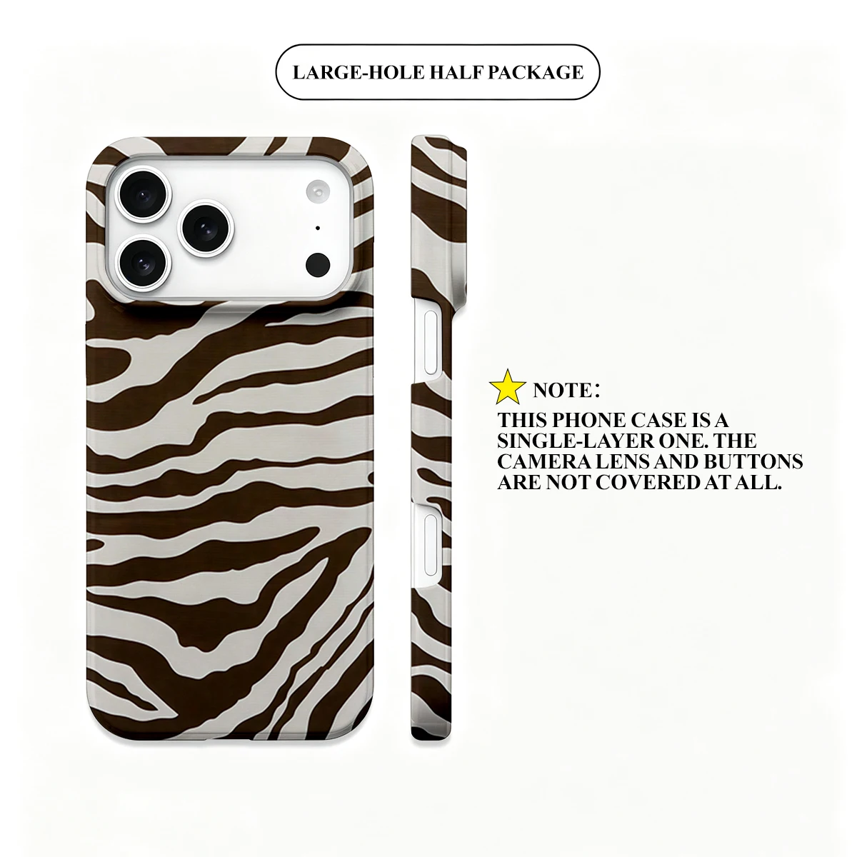 Korean Zebra Stripe Hard Bumper Phone Case - Brown and White