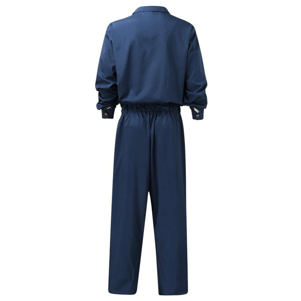 Summer Thin Men's Cargo Jumpsuit Pants Overalls Fashion Long Sleeve Lapel Button-Down Rompers Solid Color Workwear Pants