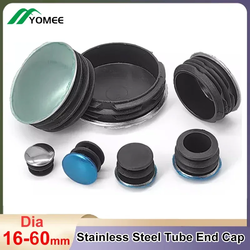 Round Stainless Steel Pipe Blanking Insert Plug Black Plastic Tube End Caps Non-slip Furniture Leg Hole Cover Floor Protector 2 12pcs black round pipe cap tube end caps blanking insert plug furniture leg hole cover 16mm 50mm