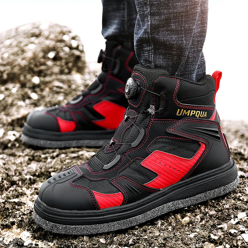 Fishing Shoes, Self Lock Felt Sole with Nails Anti-Slip Men Fishing Boots, Outdoor Hunting Hiking Wading Reef Rock Shoes