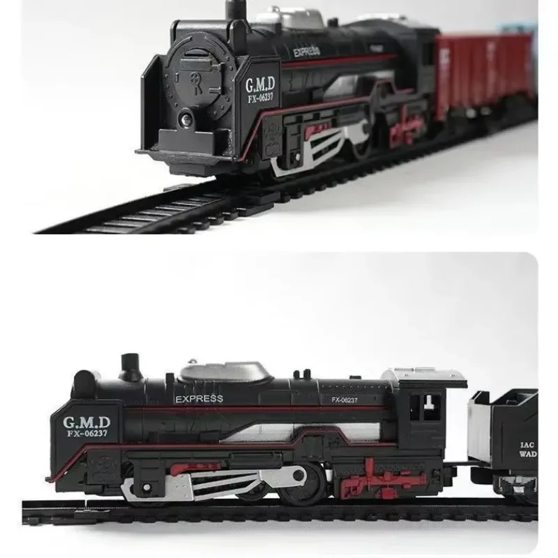 Classical Railway Freight Train Toy Electric Christmas Train Track Set with Light Tracks Model Toys for Kids Gift Children