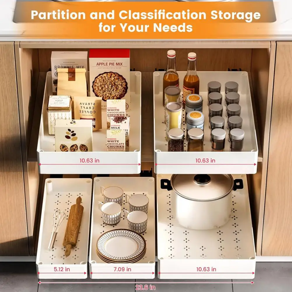 Drawer Storage Box Sturdy Compartment Divider Kitchen Cabinet Organizer with Divider Racks Heavy Duty Slide Out for Cabinets